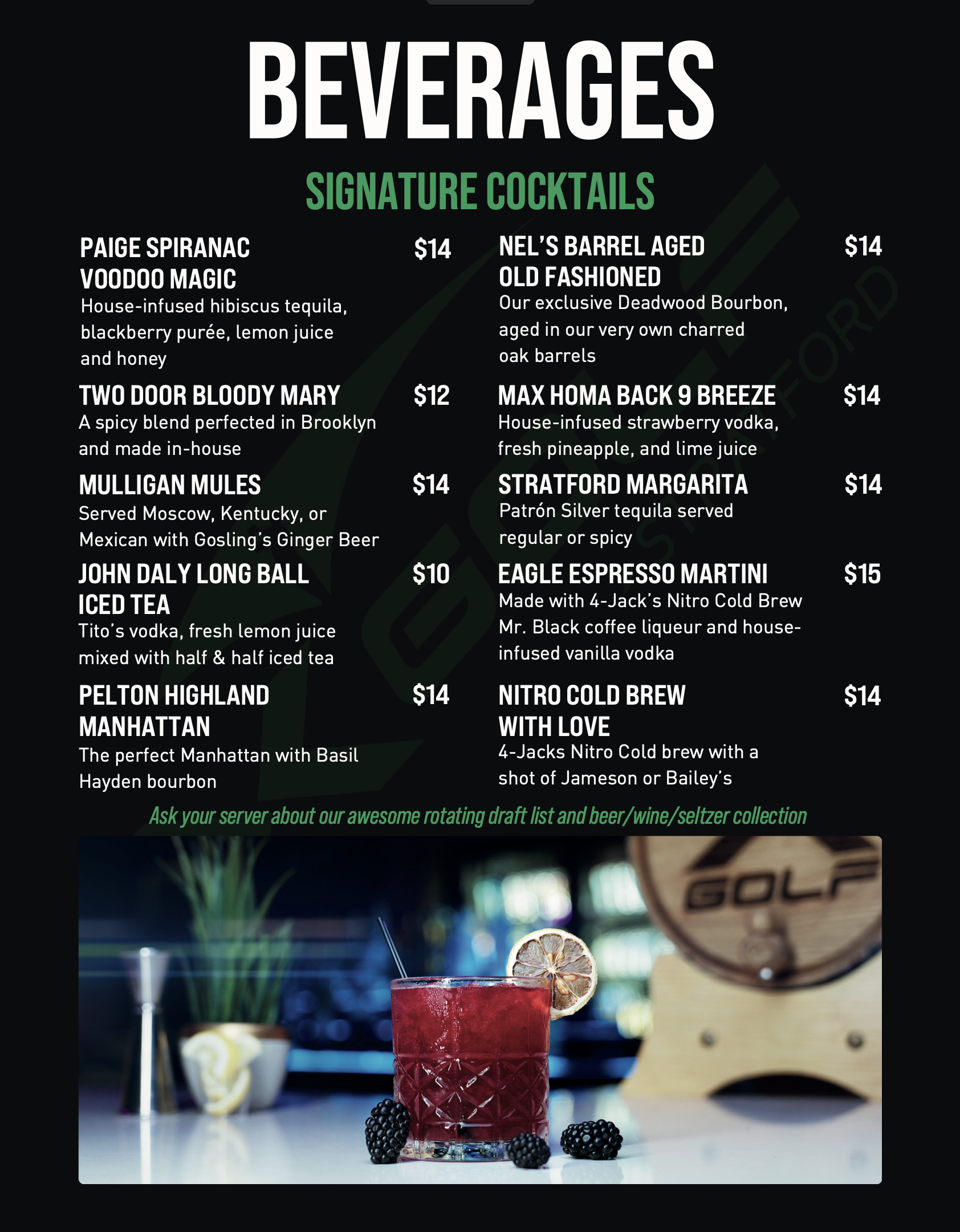 Menu | Explore and Book Now — X-GOLF STRATFORD